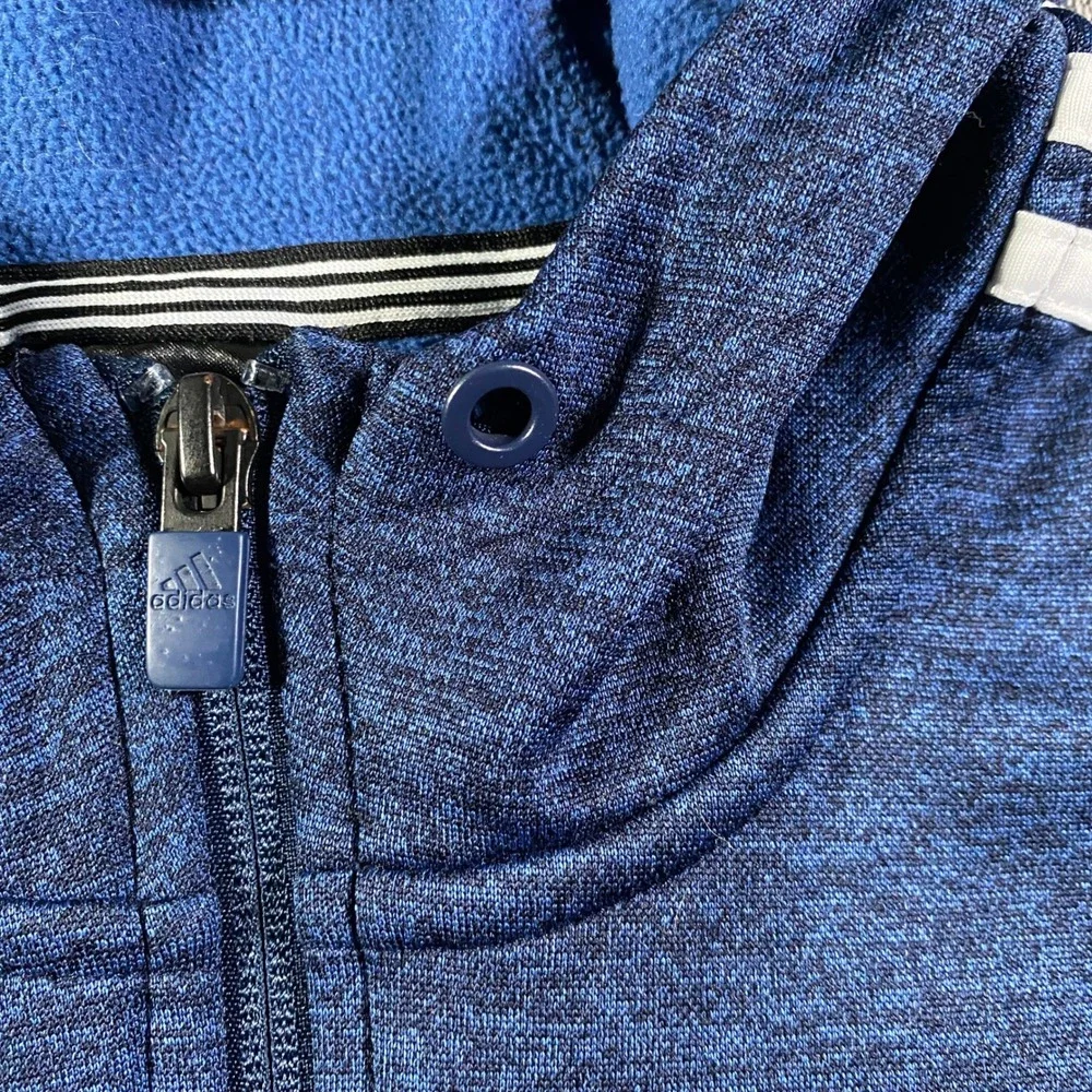 Adidas Men's Blue 3-Stripes‎ Heather Full Zip Hoodie Athletic Track Jacket Large